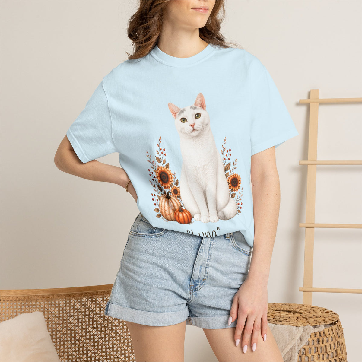 Personalized White Cat Sunflower Comfort Colors® T-Shirt