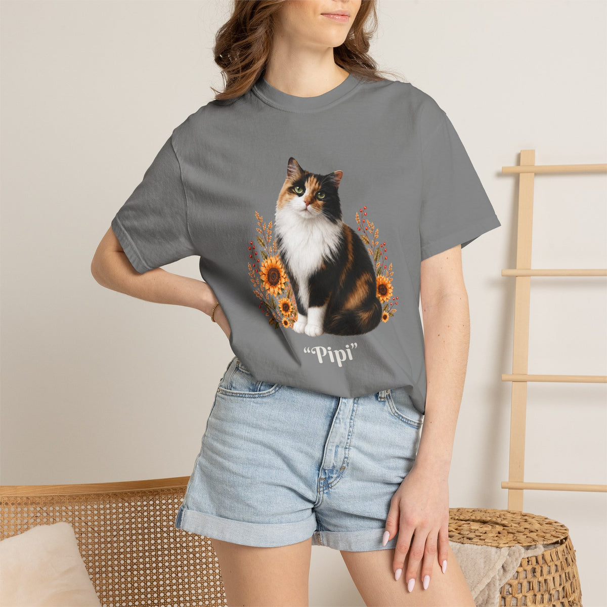 Personalized Calico Cat Sunflower Comfort Colors® T-Shirt