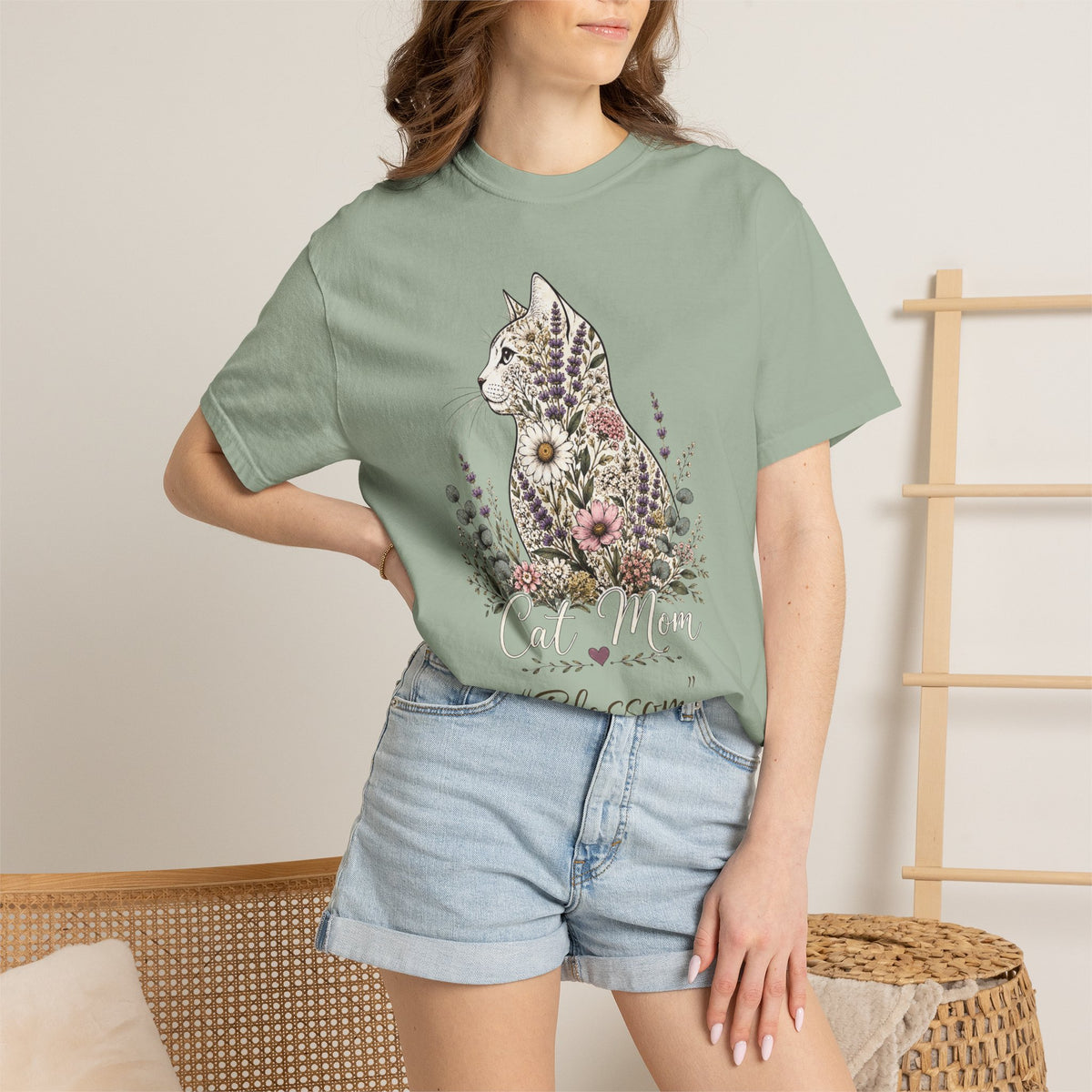 Personalized Floral Cat Mom Comfort Colors® T-Shirt