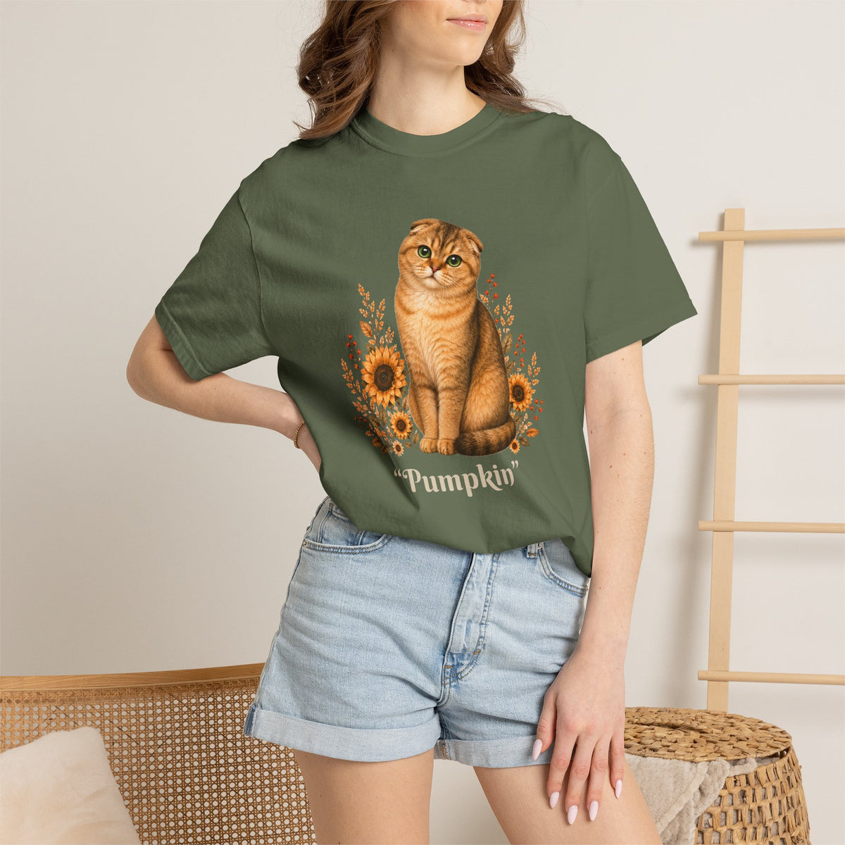Personalized Scottish Fold Cat Sunflower Comfort Colors® T-Shirt