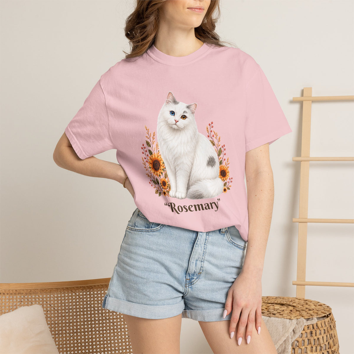 Personalized White Odd Eyed Cat Comfort Colors® T-Shirt