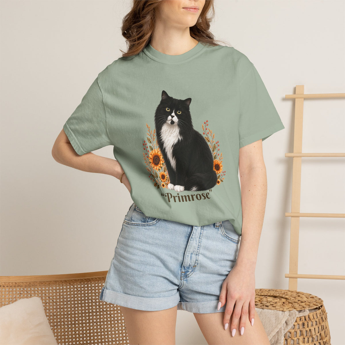 Personalized Tuxedo Cat Sunflower Comfort Colors® T-Shirt