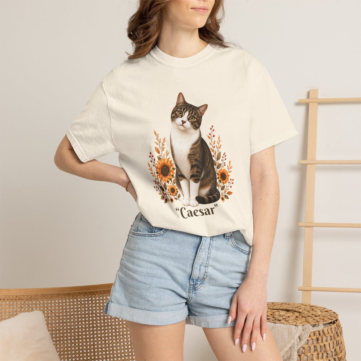 Personalized Tabby Cat Sunflower Comfort Colors® T-Shirt