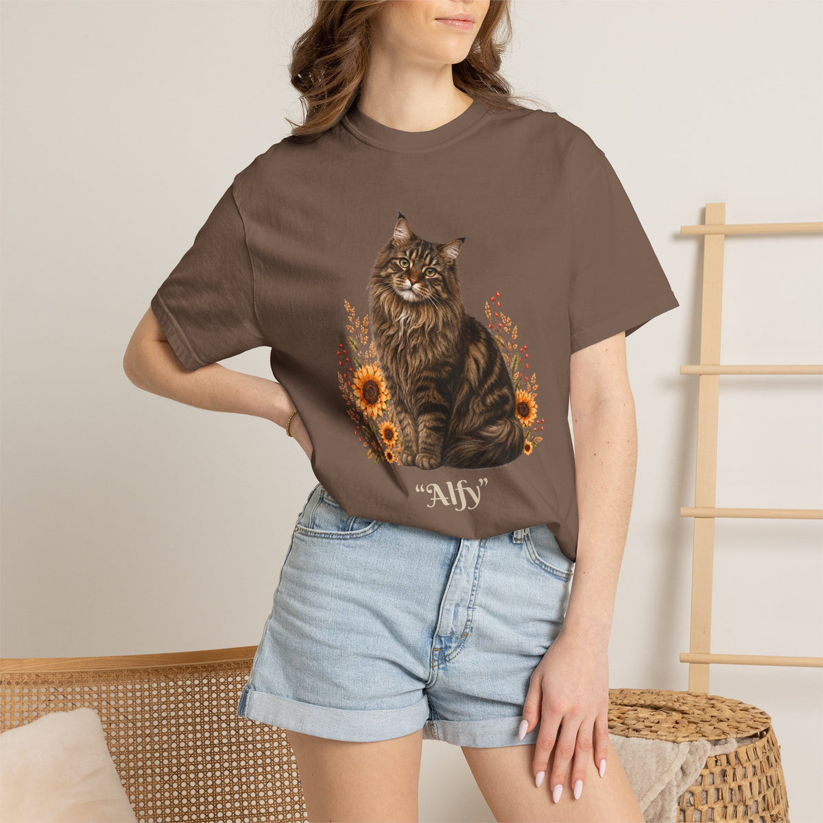 Personalized Maine Coon Cat Sunflower Comfort Colors® T-Shirt