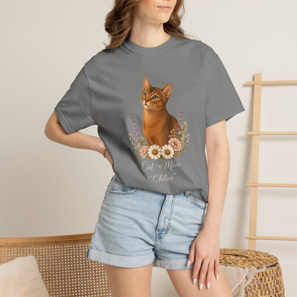 Personalized Ruddy Abyssinian Cat Mom Comfort Colors® T-Shirt
