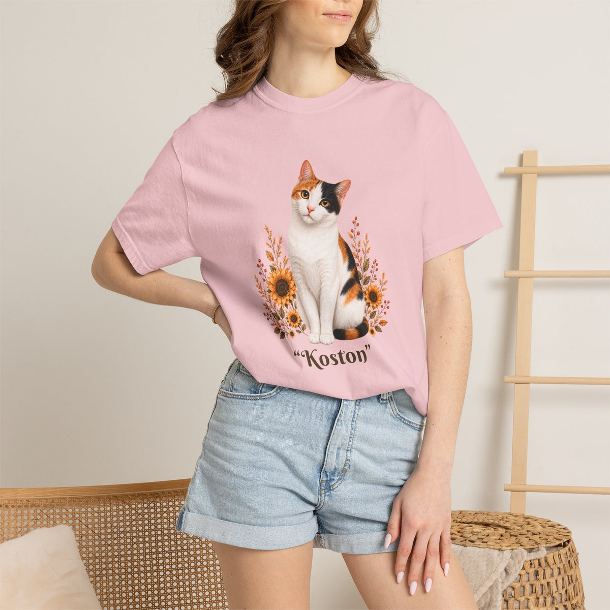 Personalized Calico Cat Sunflower Comfort Colors® T-Shirt