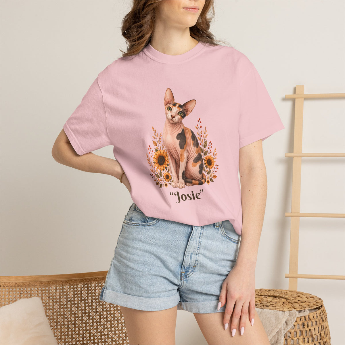 Personalized Calico Sphinx Cat Sunflower Comfort Colors® T-Shirt