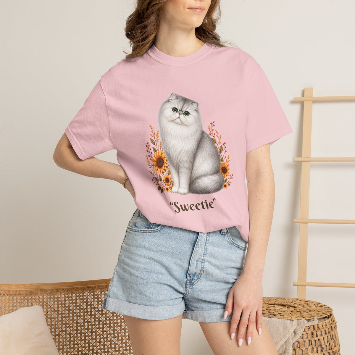 Personalized Silver Persian Cat Sunflower Comfort Colors® T-Shirt