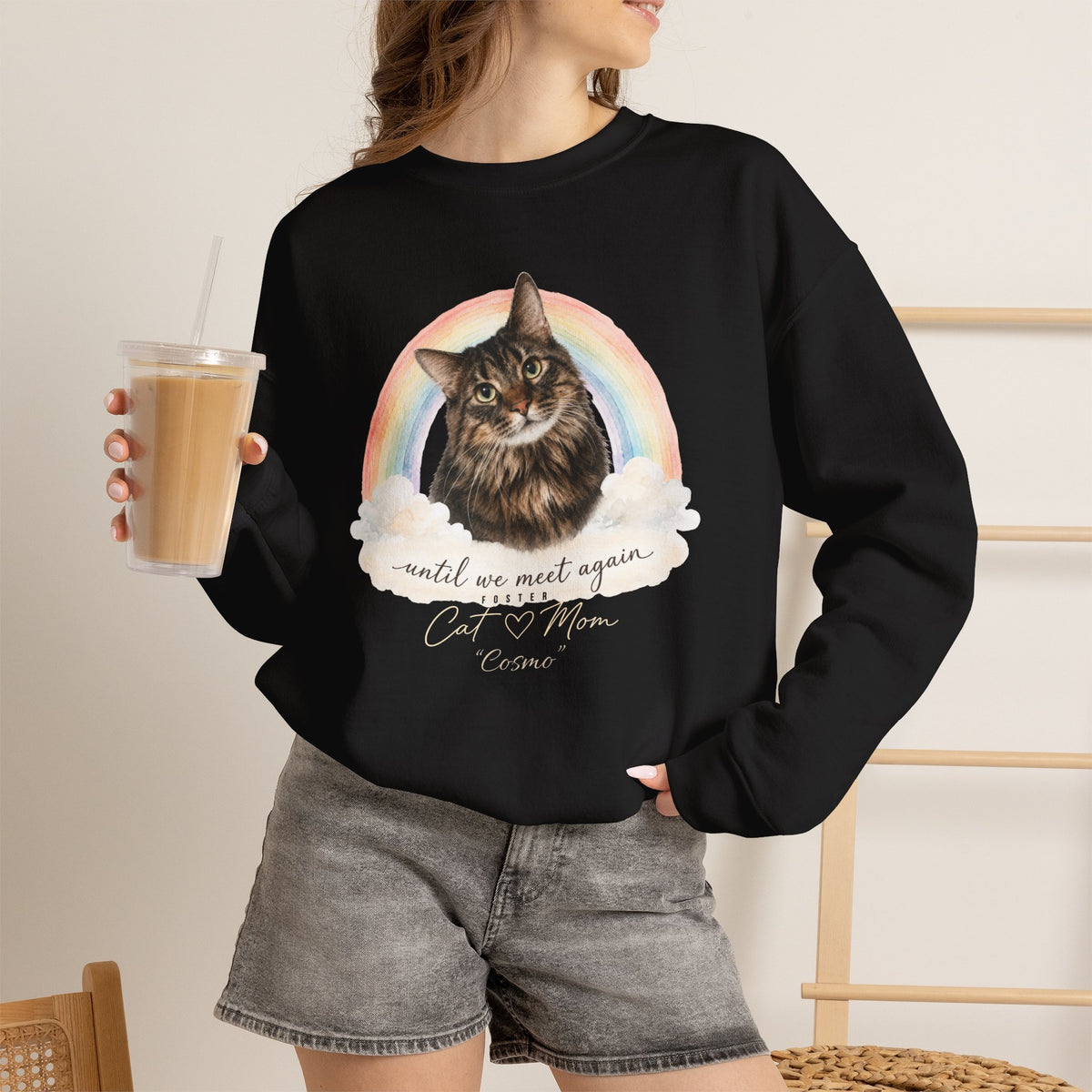 Personalized Rainbow Memorial Foster Cat Mom Gildan® Sweatshirt