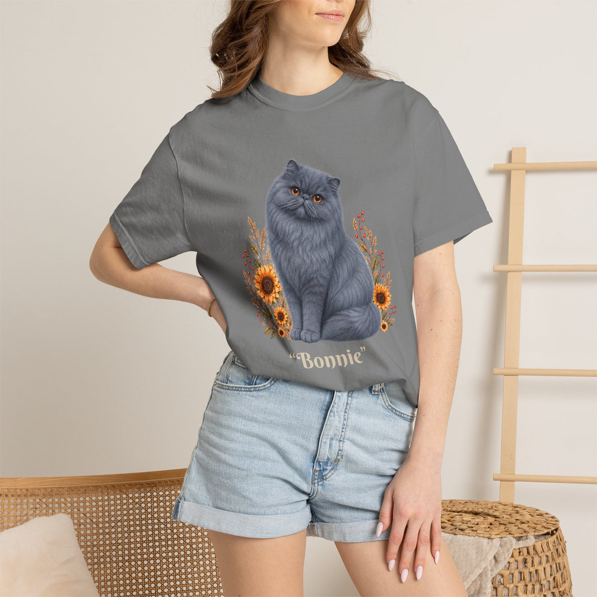 Personalized Blue Persian Cat Sunflower Comfort Colors® T-Shirt