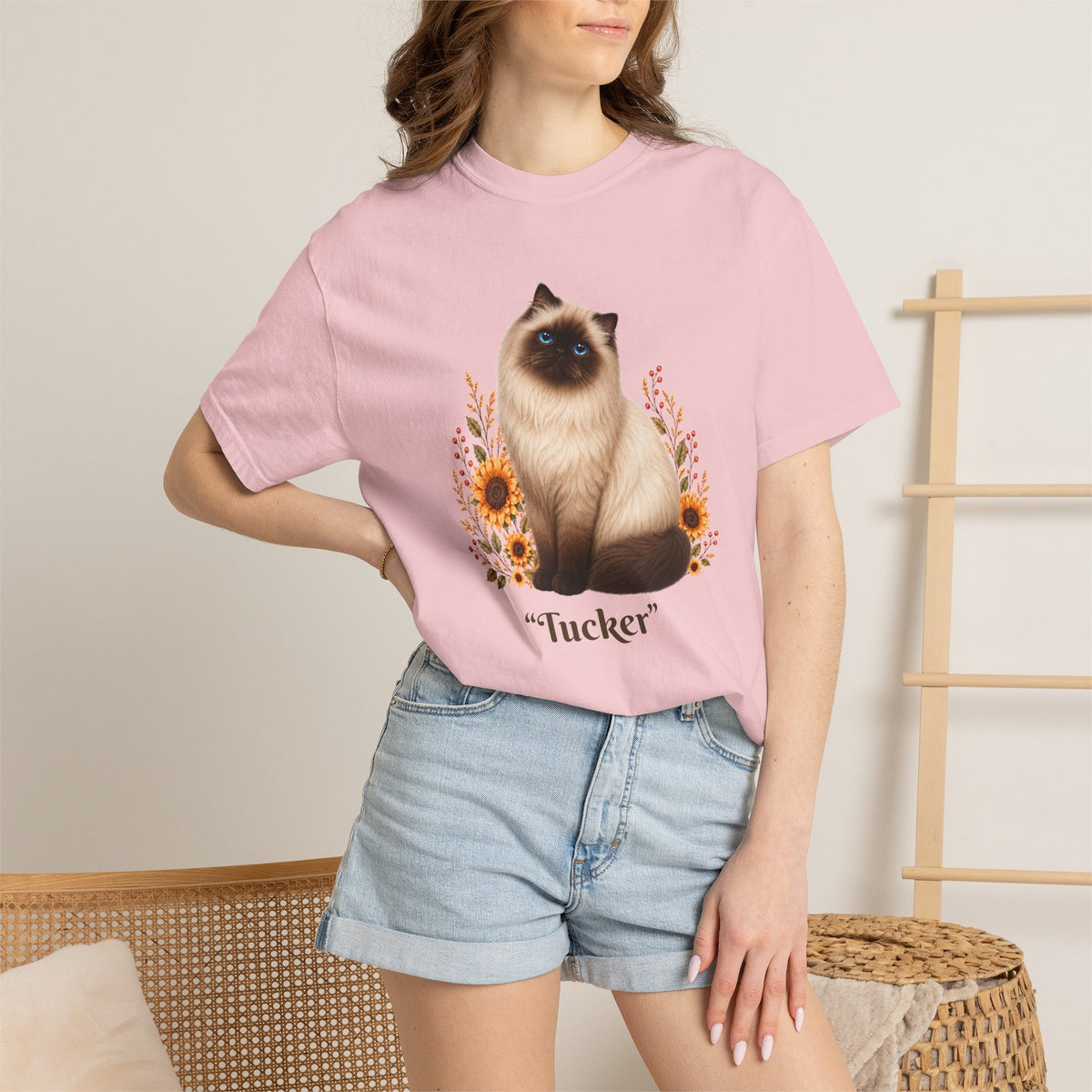 Personalized Himalayan Cat Sunflower Comfort Colors® T-Shirt