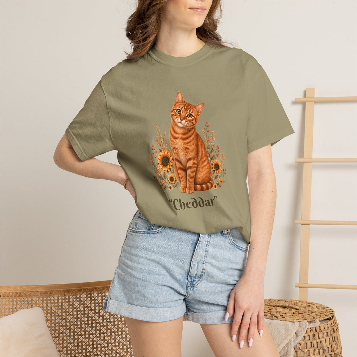 Personalized Orange Cat Sunflower Comfort Colors® T-Shirt