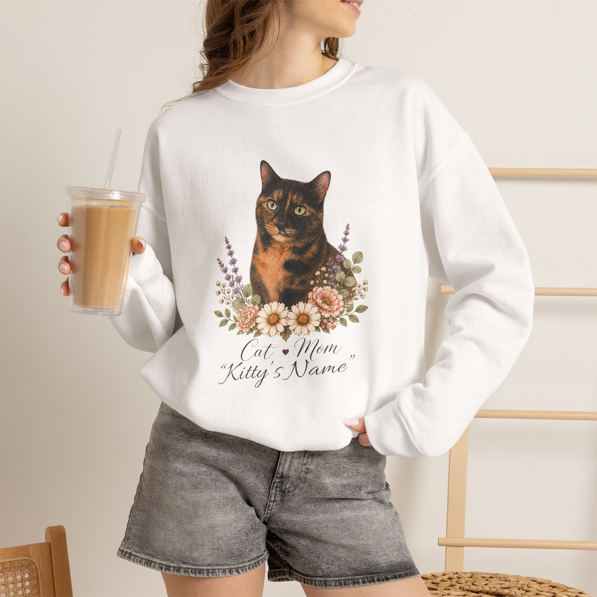 Personalized Tortoiseshell Cat Mom Gildan® Sweatshirt