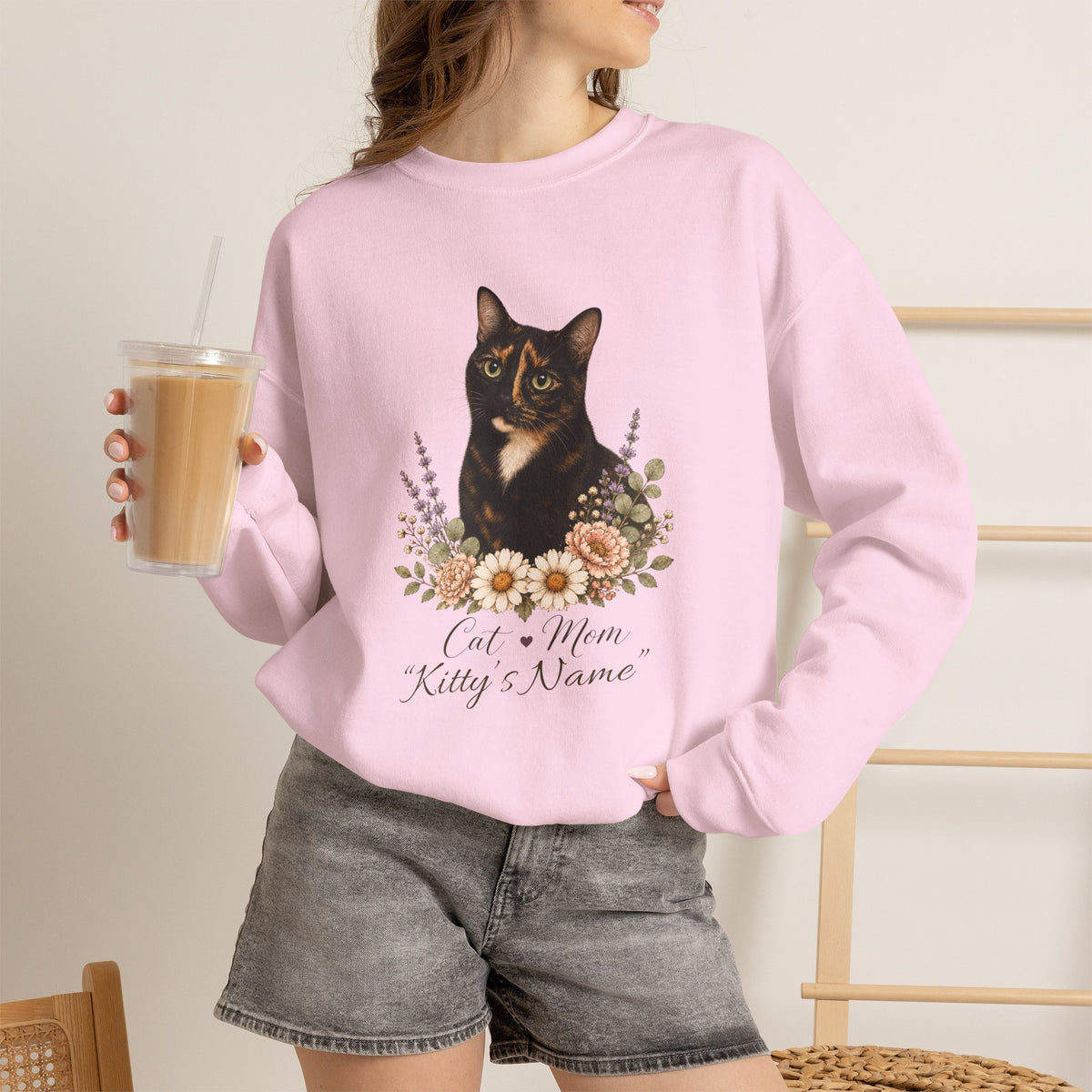 Personalized Tortoiseshell Cat Mom Gildan® Sweatshirt