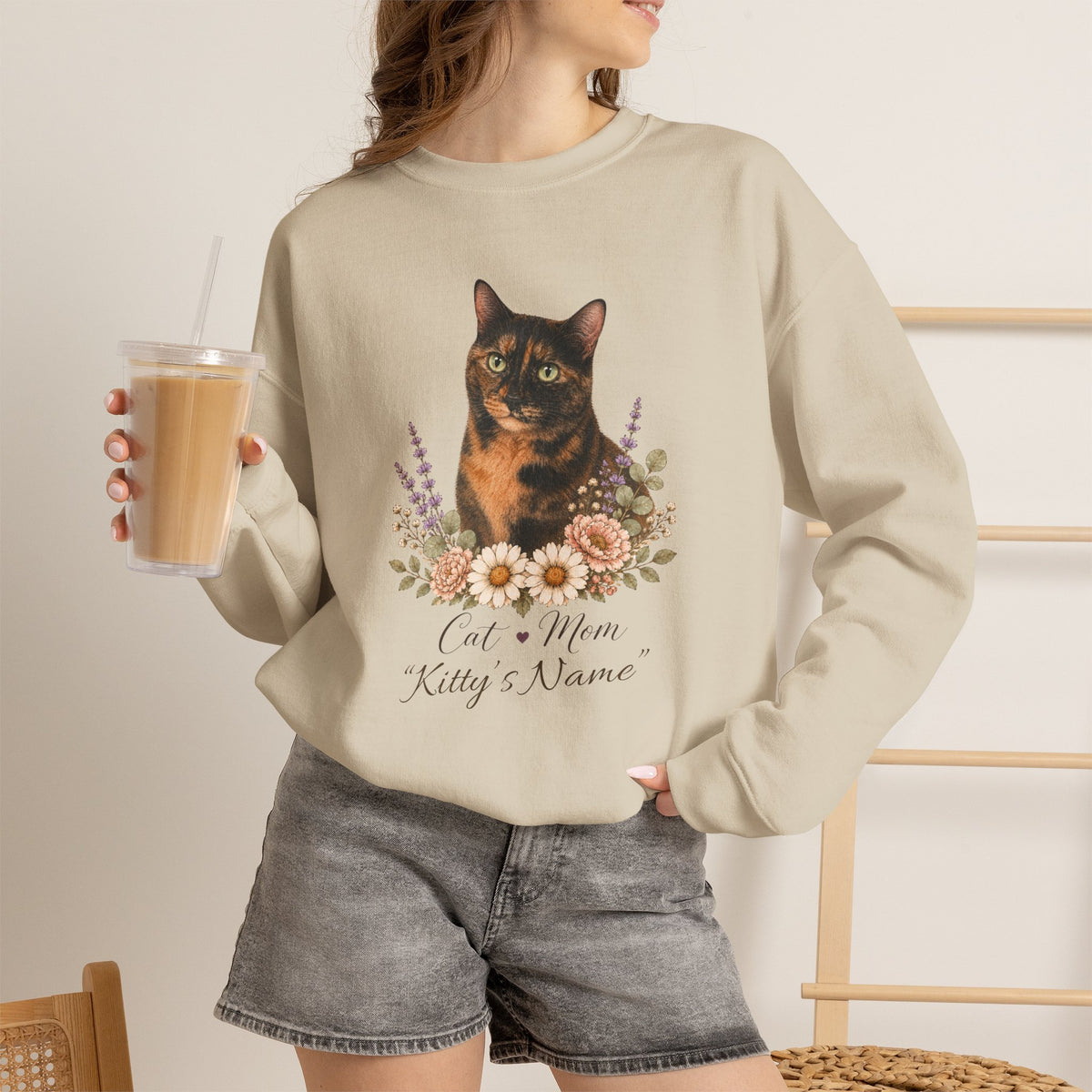 Personalized Tortoiseshell Cat Mom Gildan® Sweatshirt