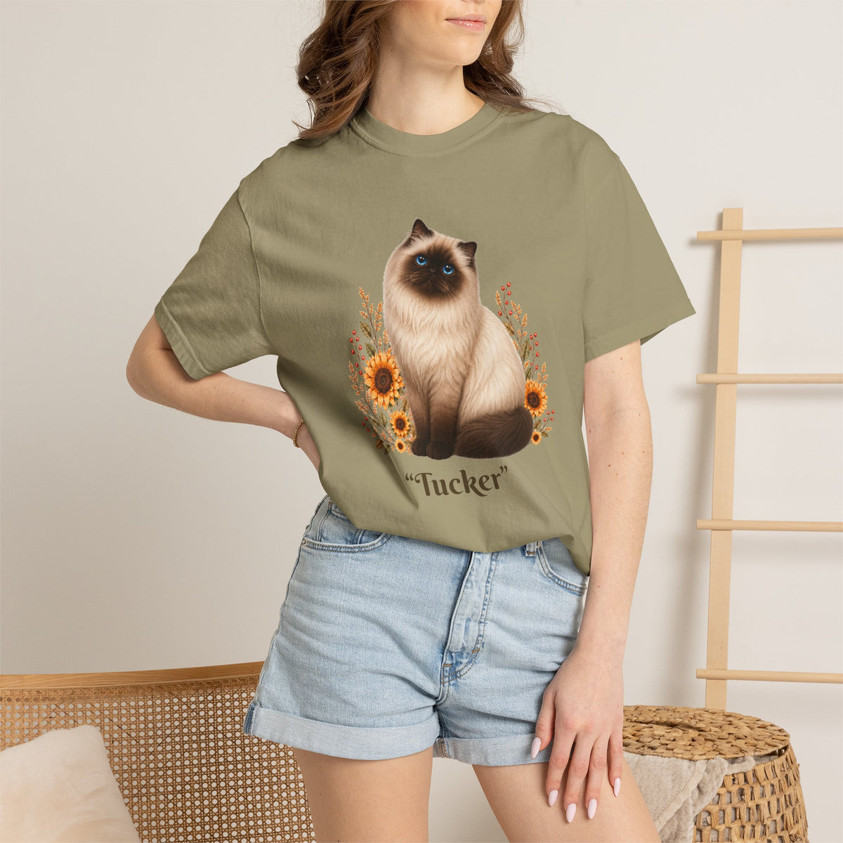 Personalized Himalayan Cat Sunflower Comfort Colors® T-Shirt