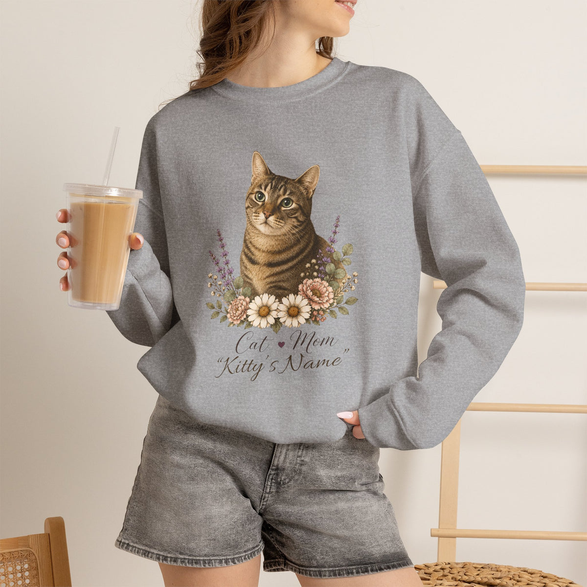Personalized Brown Tabby Cat Mom Gildan® Sweatshirt
