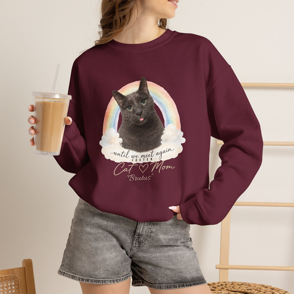 Personalized Rainbow Memorial Foster Cat Mom Gildan® Sweatshirt
