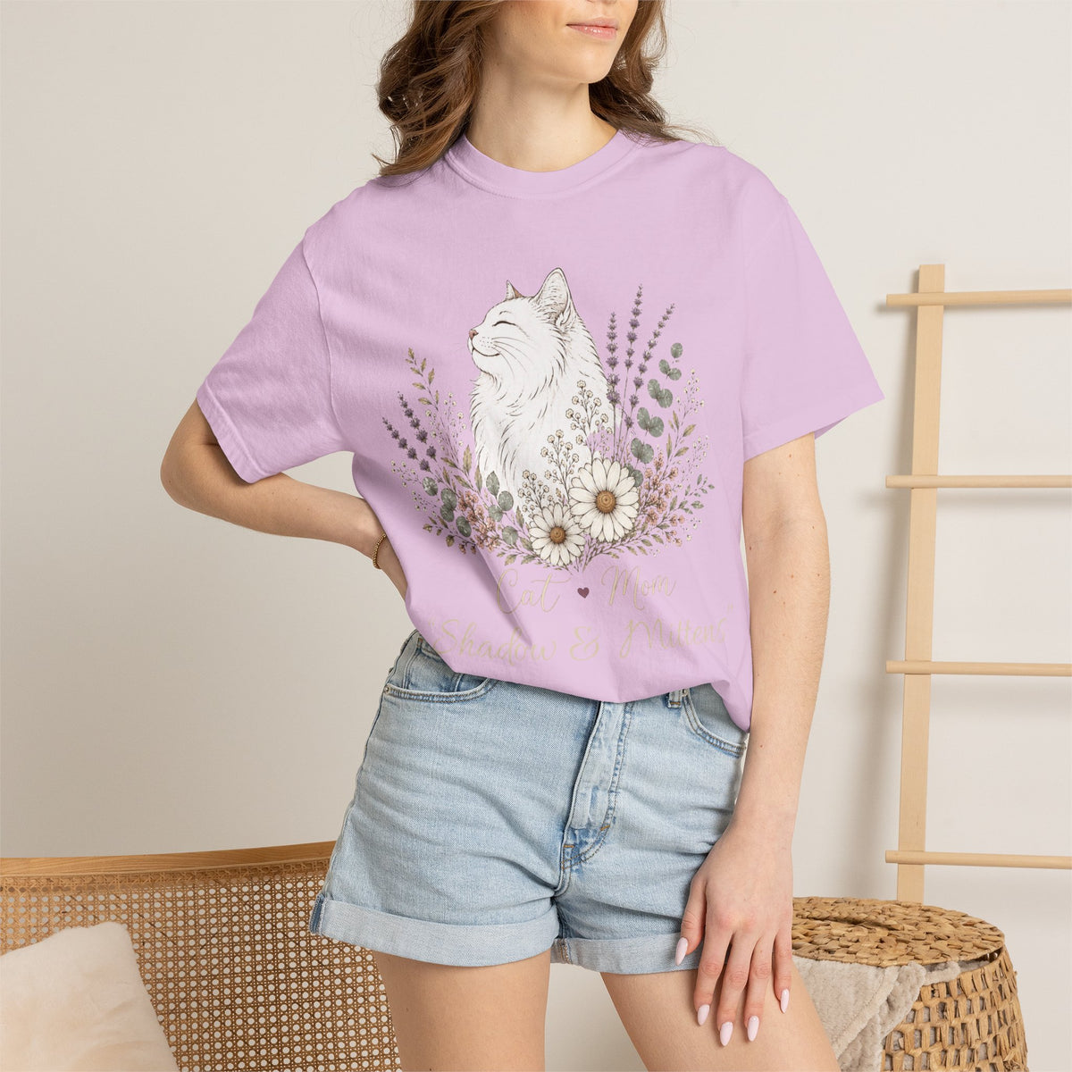 Personalized White Longhair Cat Mom Comfort Colors® T-Shirt