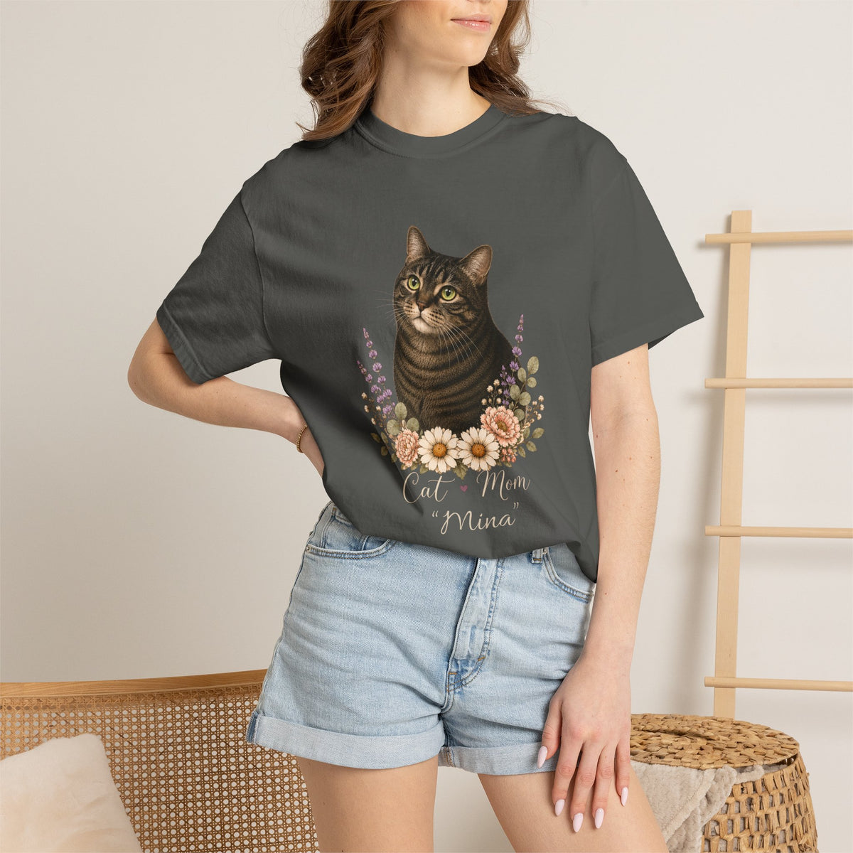 Personalized Black Tabby Cat Mom Comfort Colors® T-Shirt
