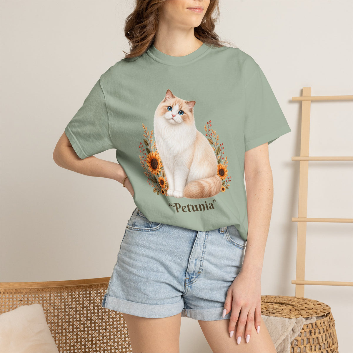 Personalized Ragdoll Cat Sunflower Comfort Colors® T-Shirt