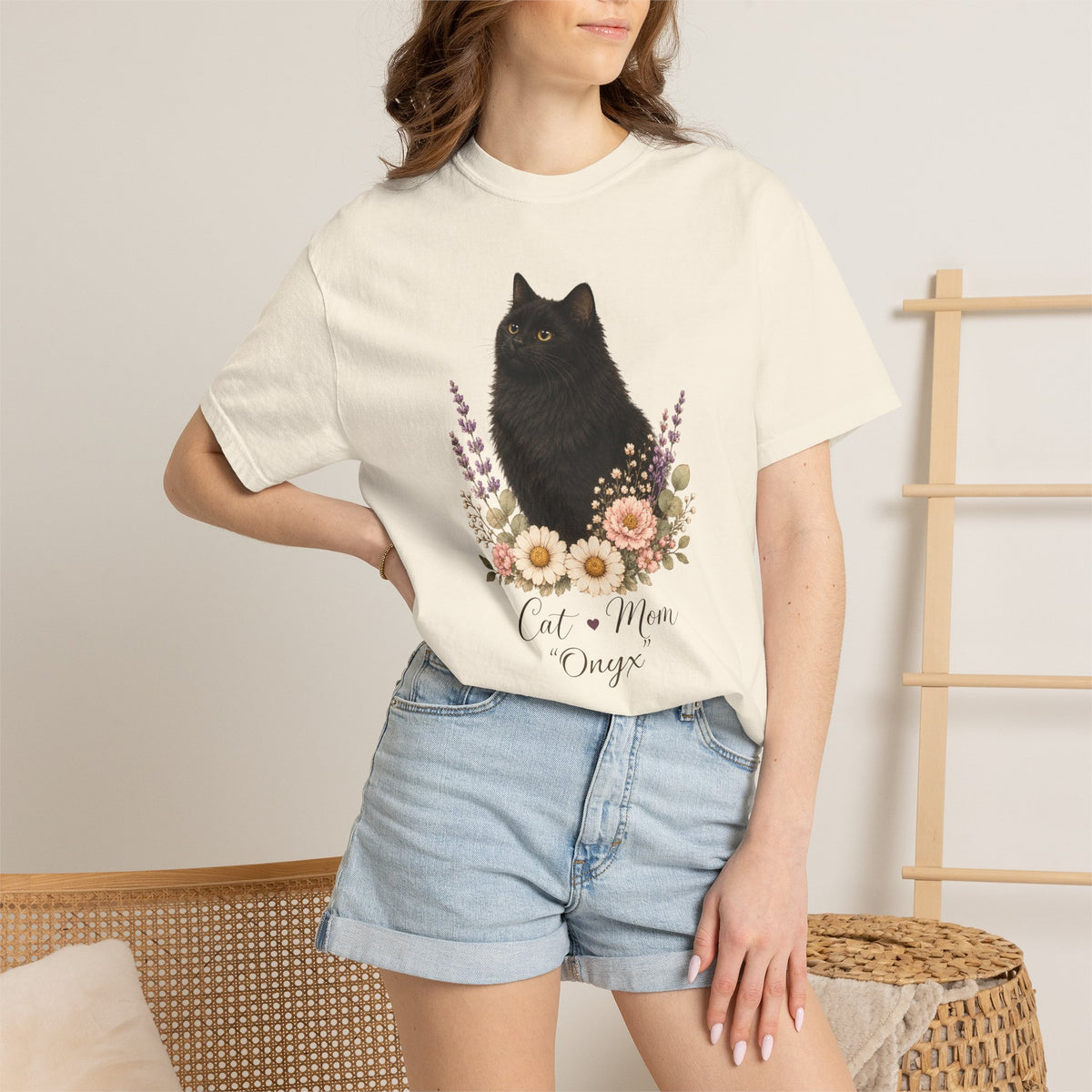 Personalized Black Cat Mom Comfort Colors® T-Shirt