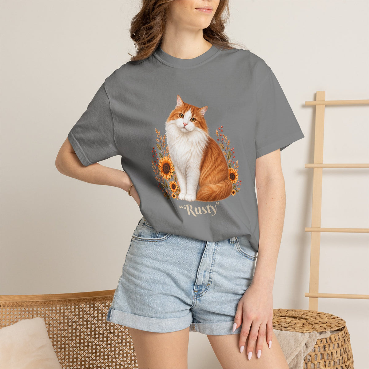 Personalized Orange Cat Sunflower Comfort Colors® T-Shirt
