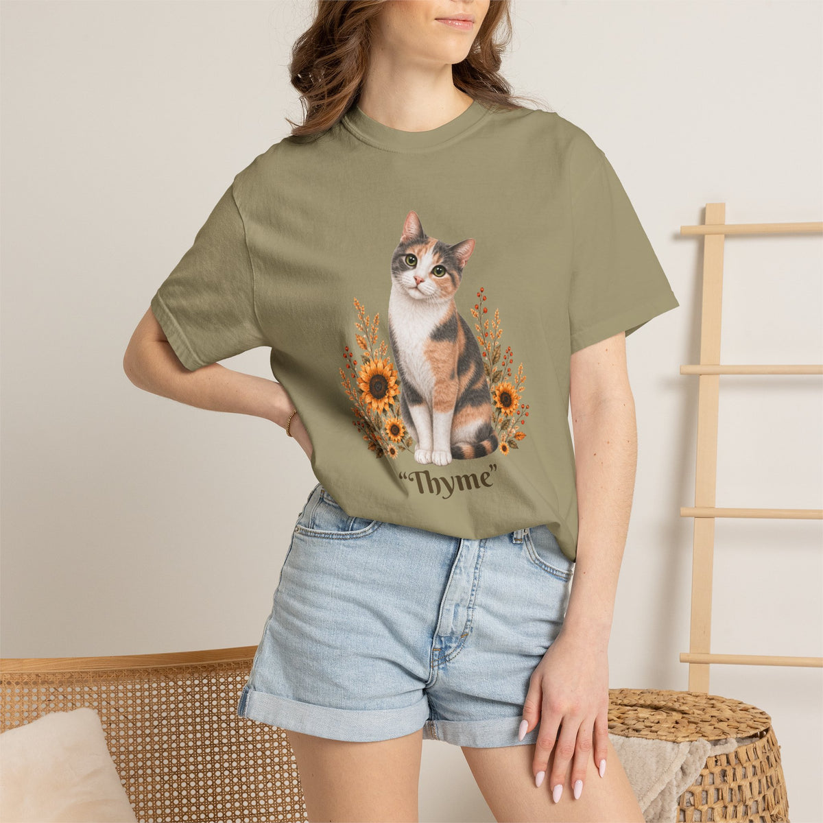 Personalized Calico Cat Sunflower Comfort Colors® T-Shirt
