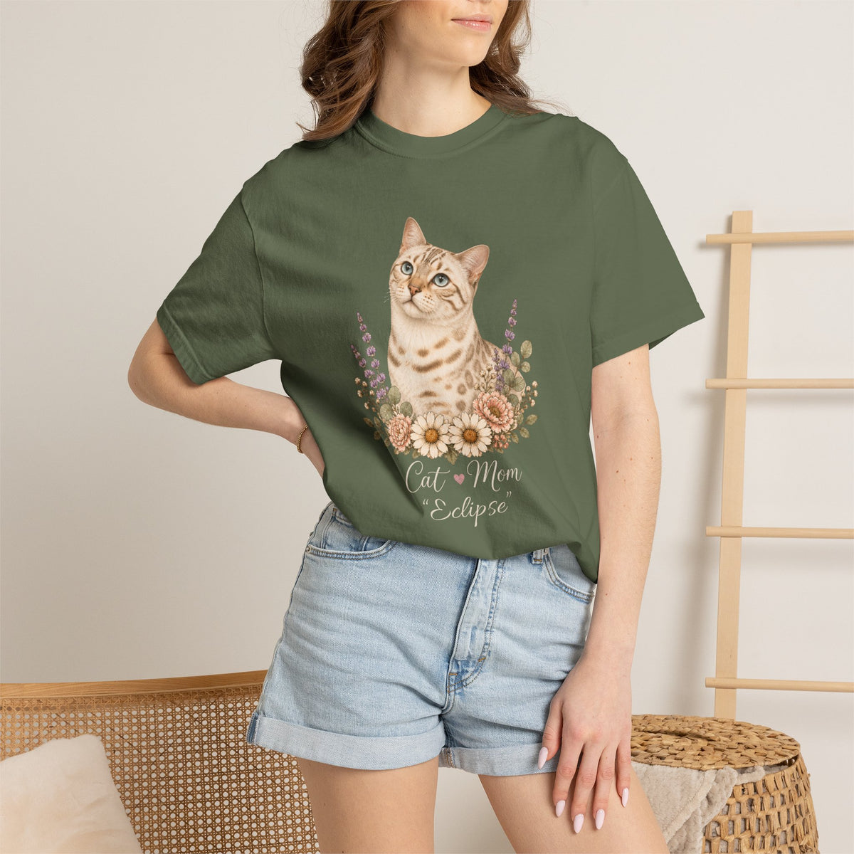 Personalized Snow Bengal Cat Mom Comfort Colors® T-Shirt