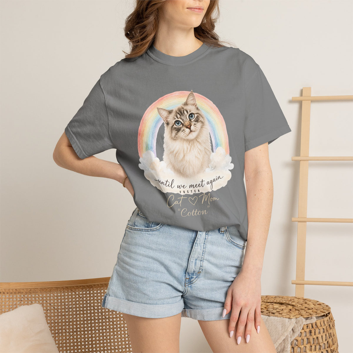 Personalized Rainbow Memorial Foster Cat Mom Comfort Colors® T-Shirt