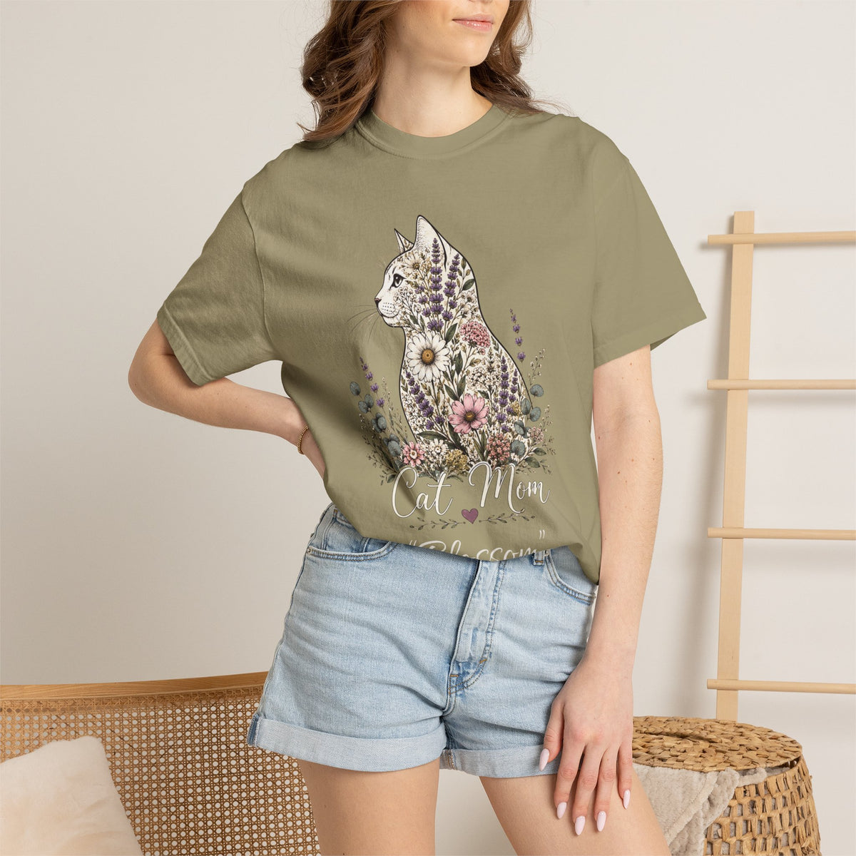 Personalized Floral Cat Mom Comfort Colors® T-Shirt
