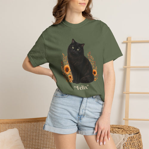 Personalized Black Cat  Sunflower Comfort Colors® T-Shirt
