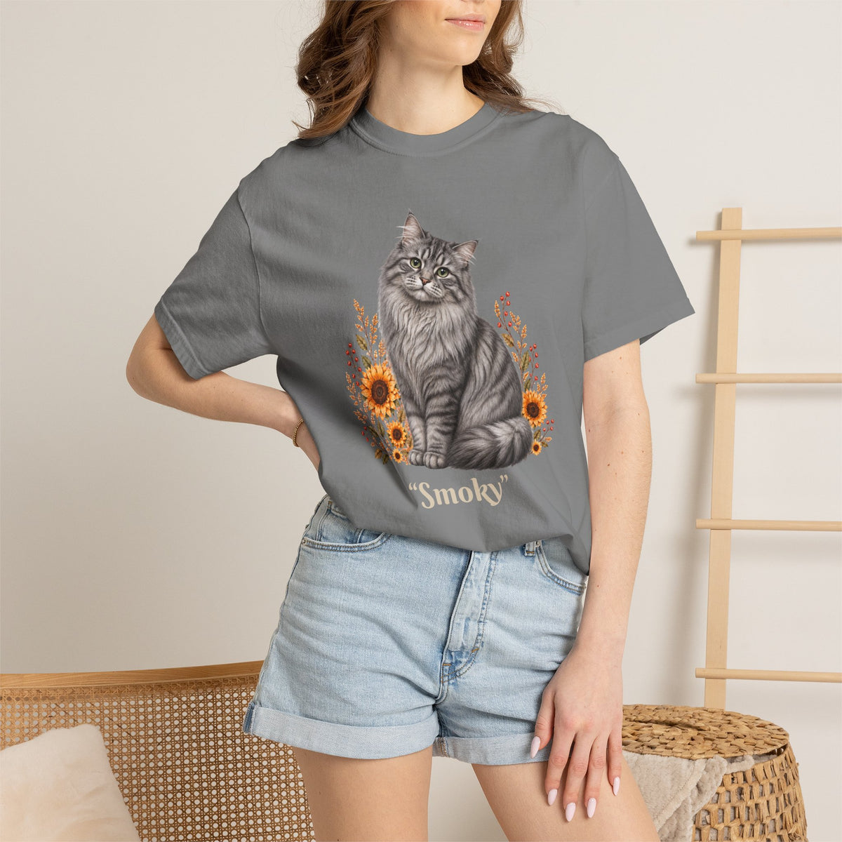 Personalized Silver Tabby Cat  Sunflower Comfort Colors® T-Shirt