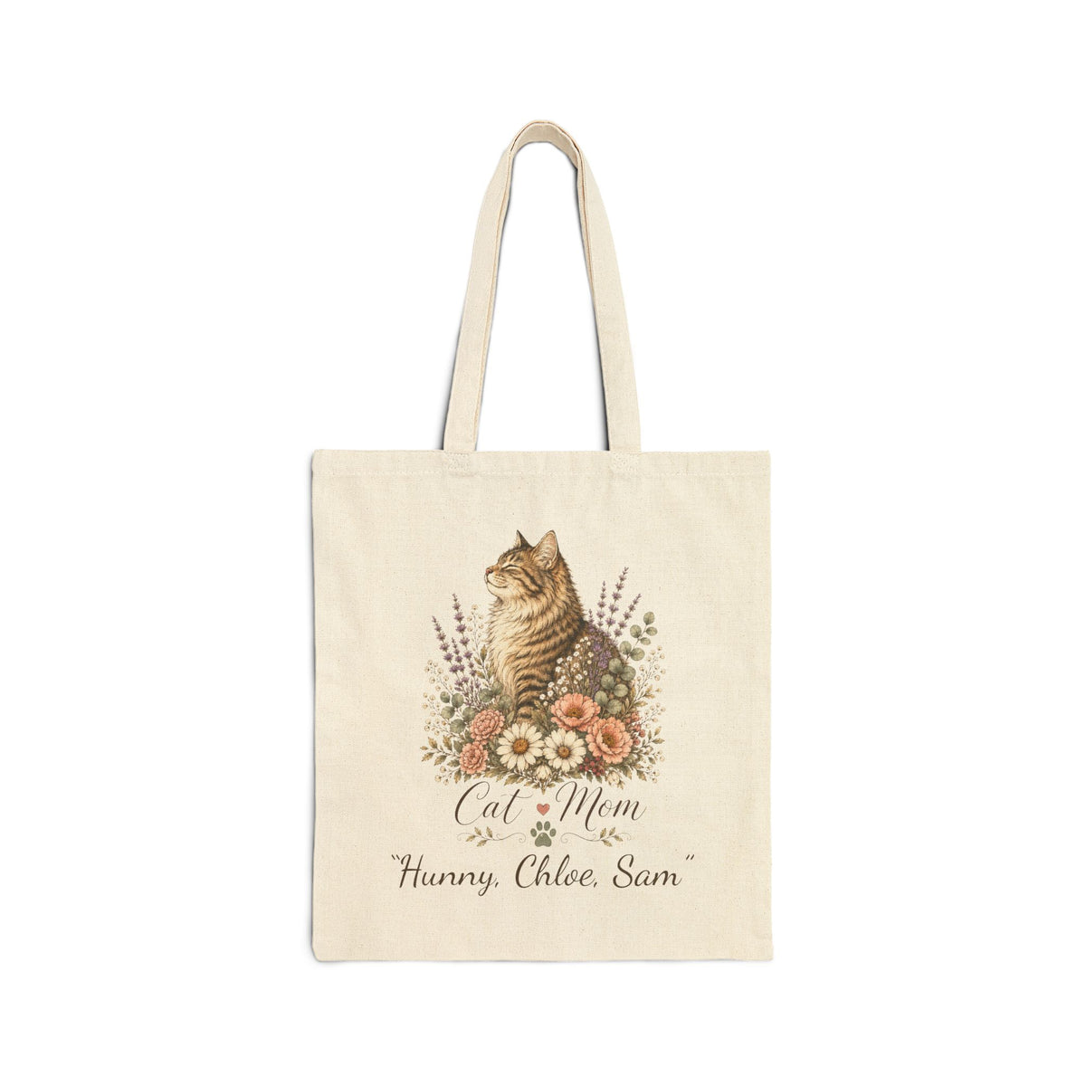 Personalized Cat Mom Canvas Tote Bag