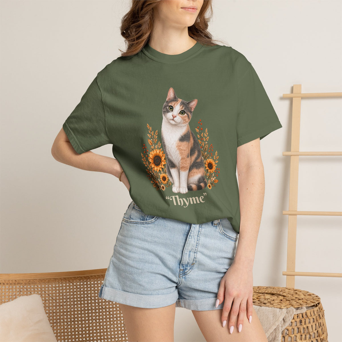 Personalized Calico Cat Sunflower Comfort Colors® T-Shirt