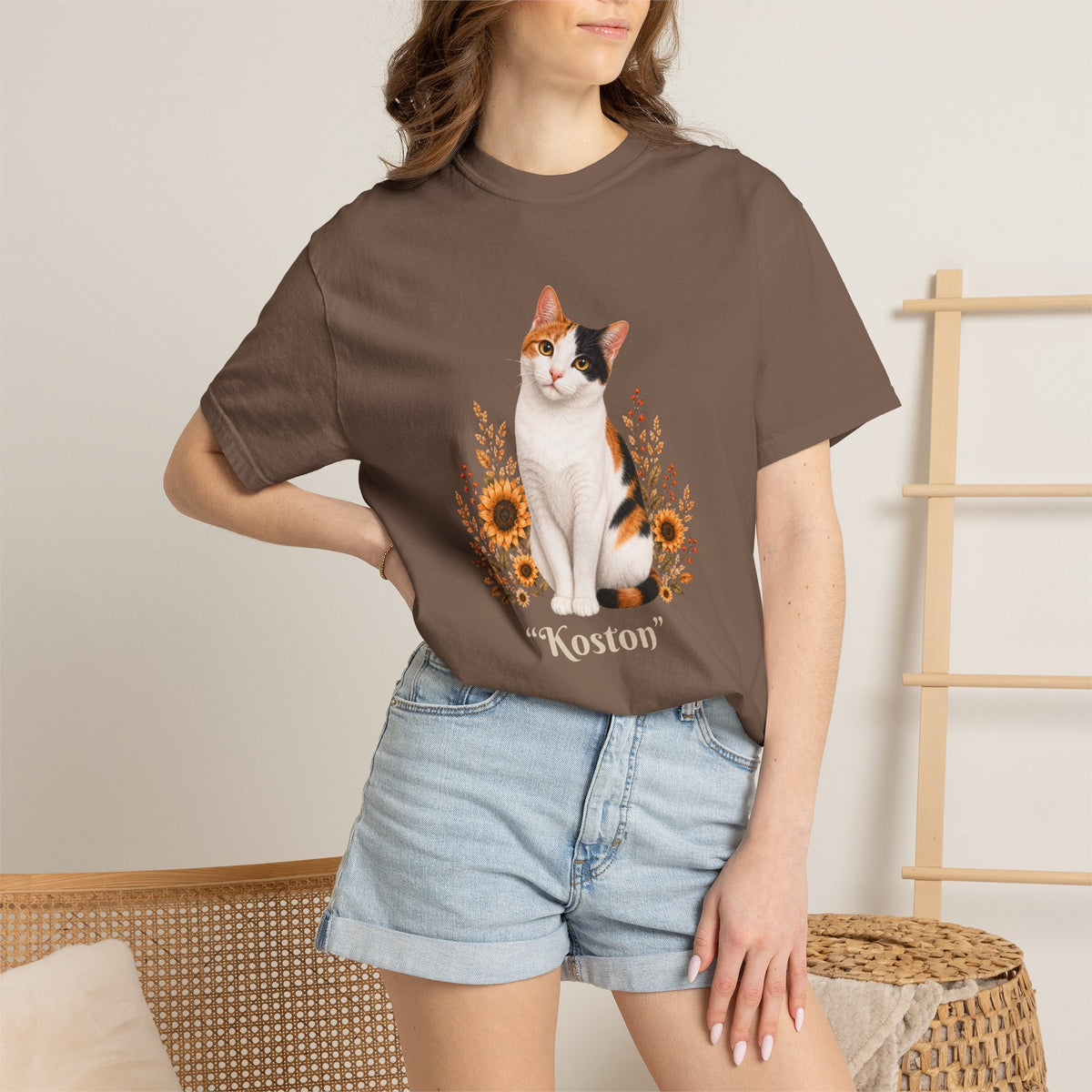 Personalized Calico Cat Sunflower Comfort Colors® T-Shirt