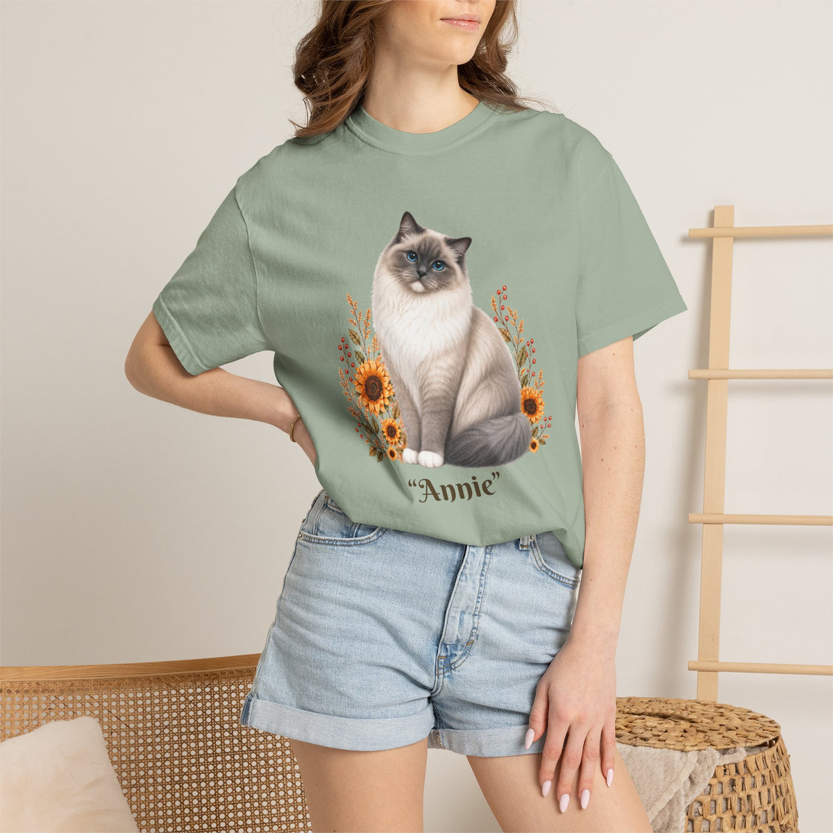 Personalized Ragdoll Cat Sunflower Comfort Colors® T-Shirt