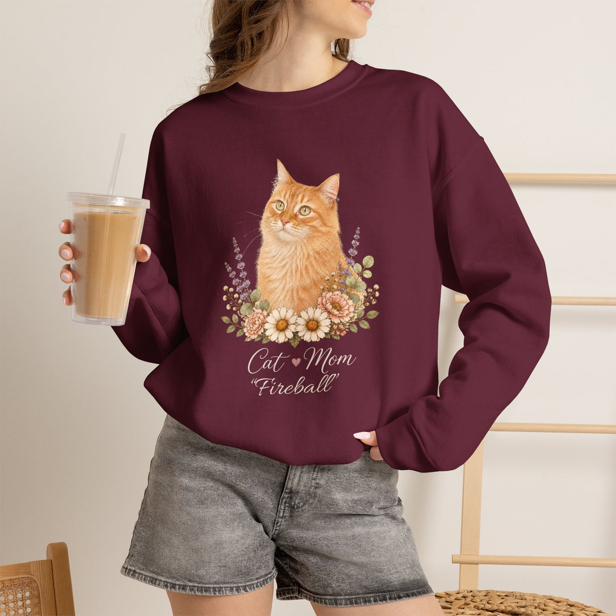 Personalized Orange Ginger Cat Mom Gildan® Sweatshirt