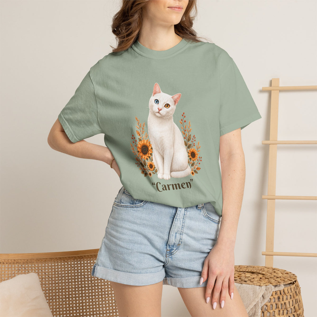 Personalized White Odd Eyed Cat Comfort Colors® T-Shirt
