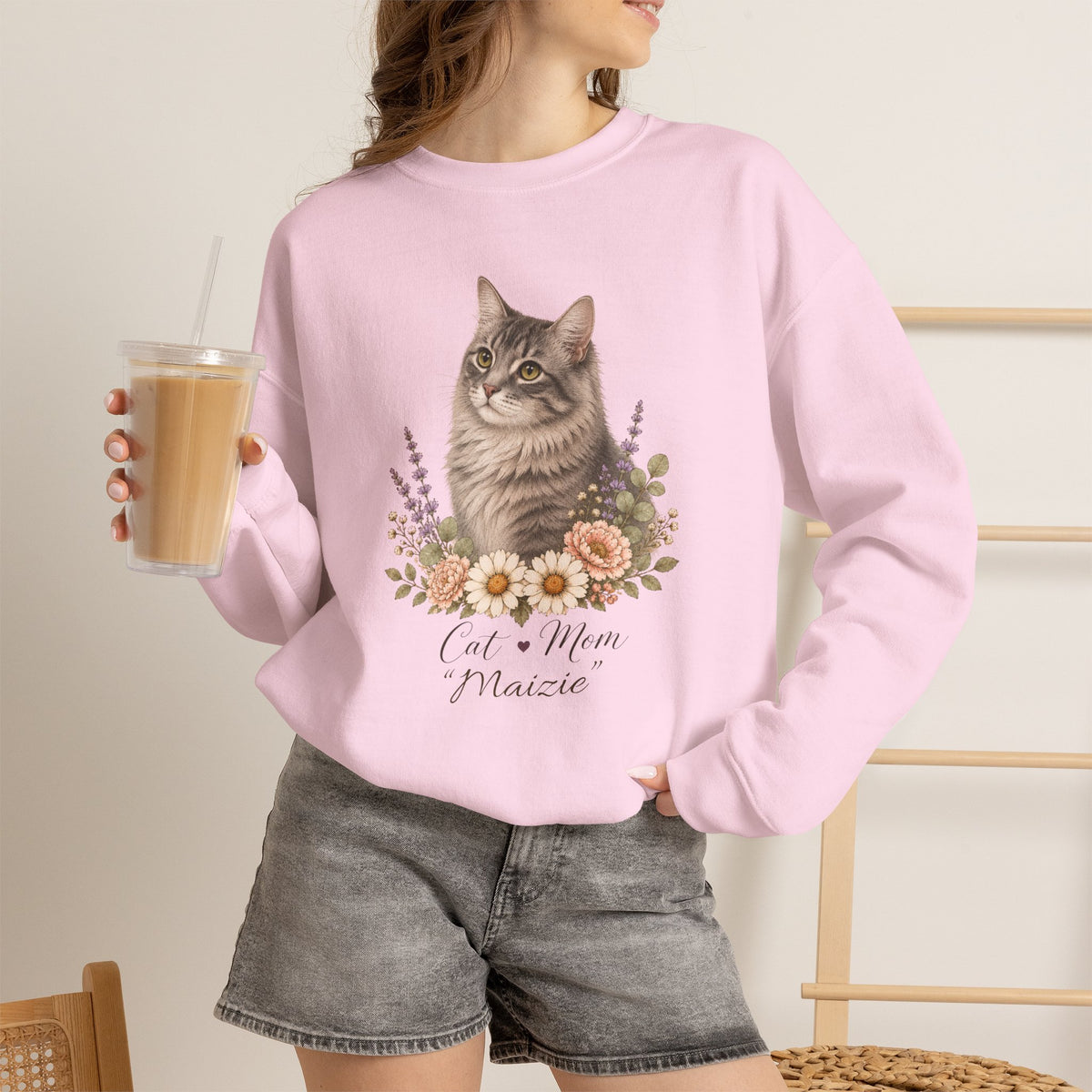 Personalized Silver Tabby Cat Mom Gildan® Sweatshirt
