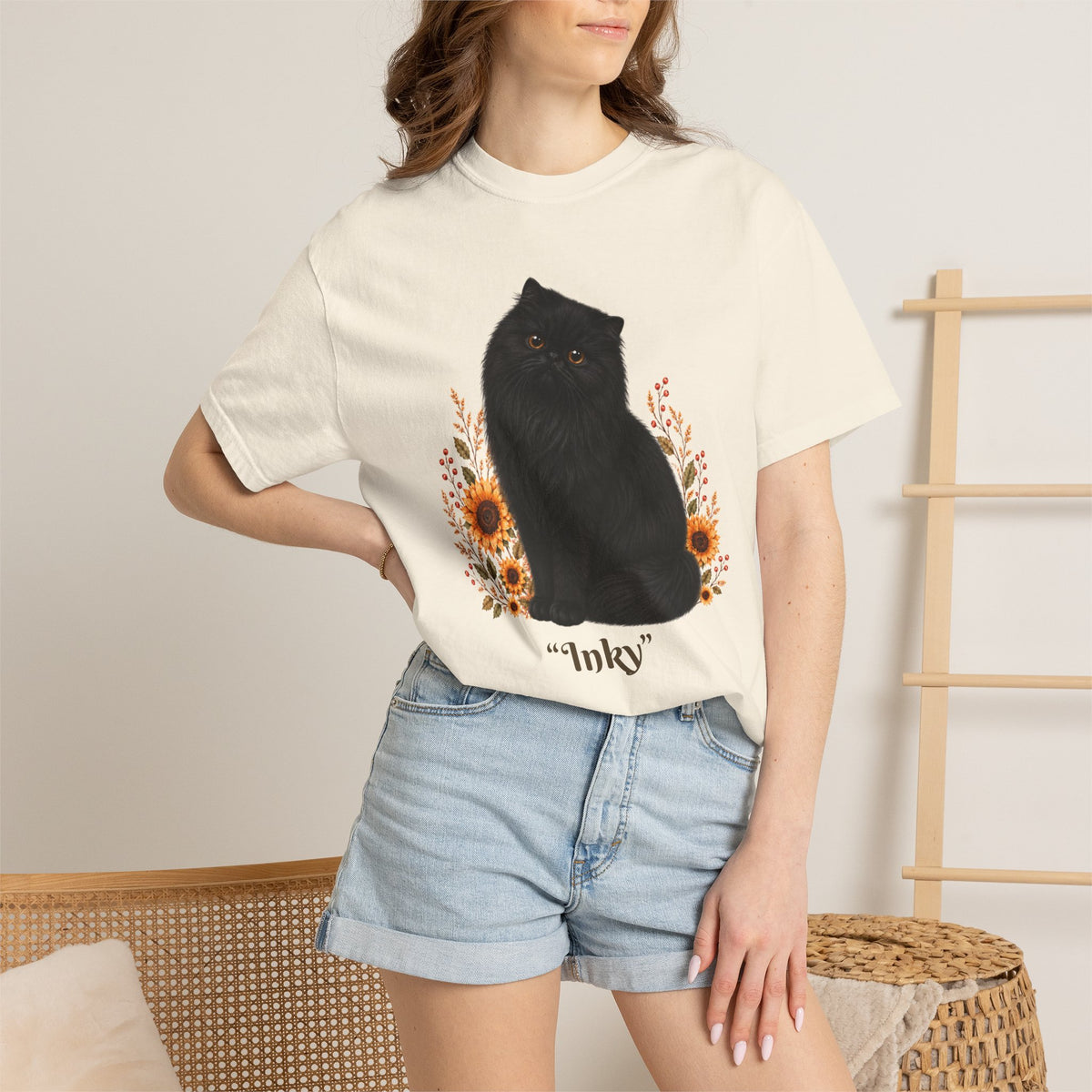 Personalized Black Persian Cat Sunflower Comfort Colors® T-Shirt