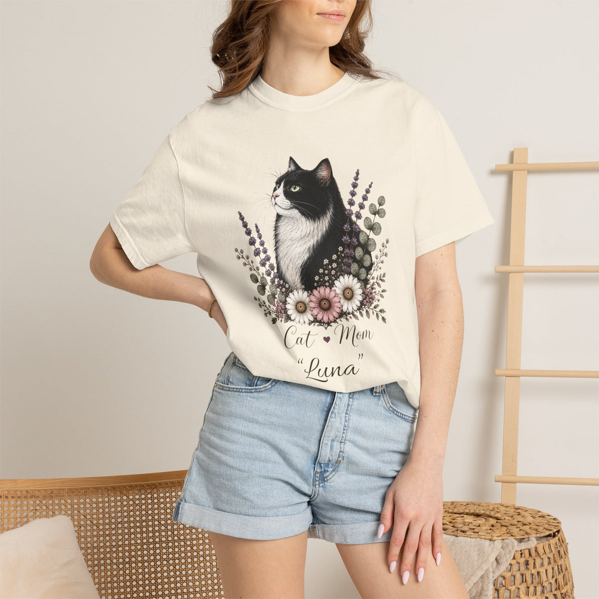 Personalized Tuxedo Cat Mom Comfort Colors® T-Shirt