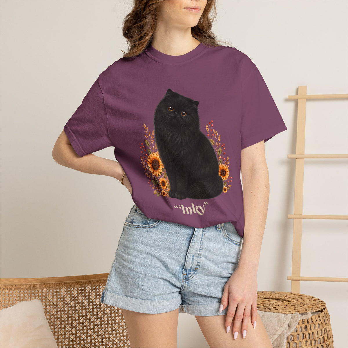 Personalized Black Persian Cat Sunflower Comfort Colors® T-Shirt
