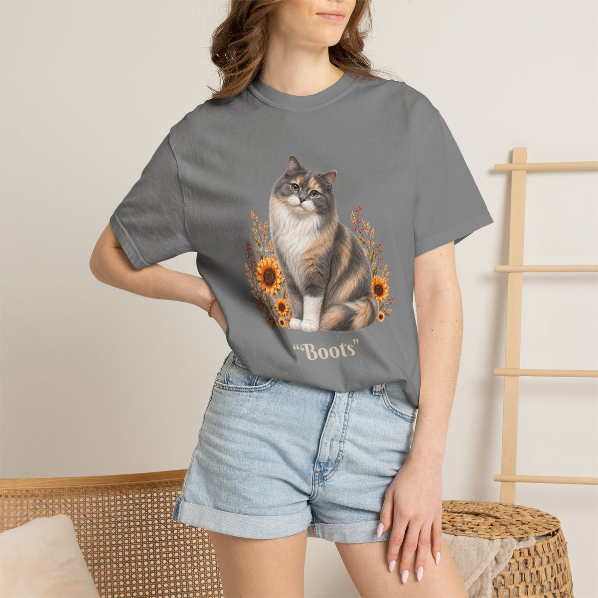 Personalized Calico Cat Sunflower Comfort Colors® T-Shirt