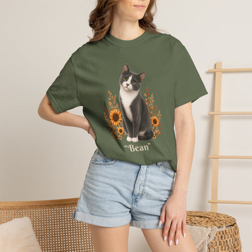 Personalized Blue Tuxedo Cat Sunflower Comfort Colors® T-Shirt