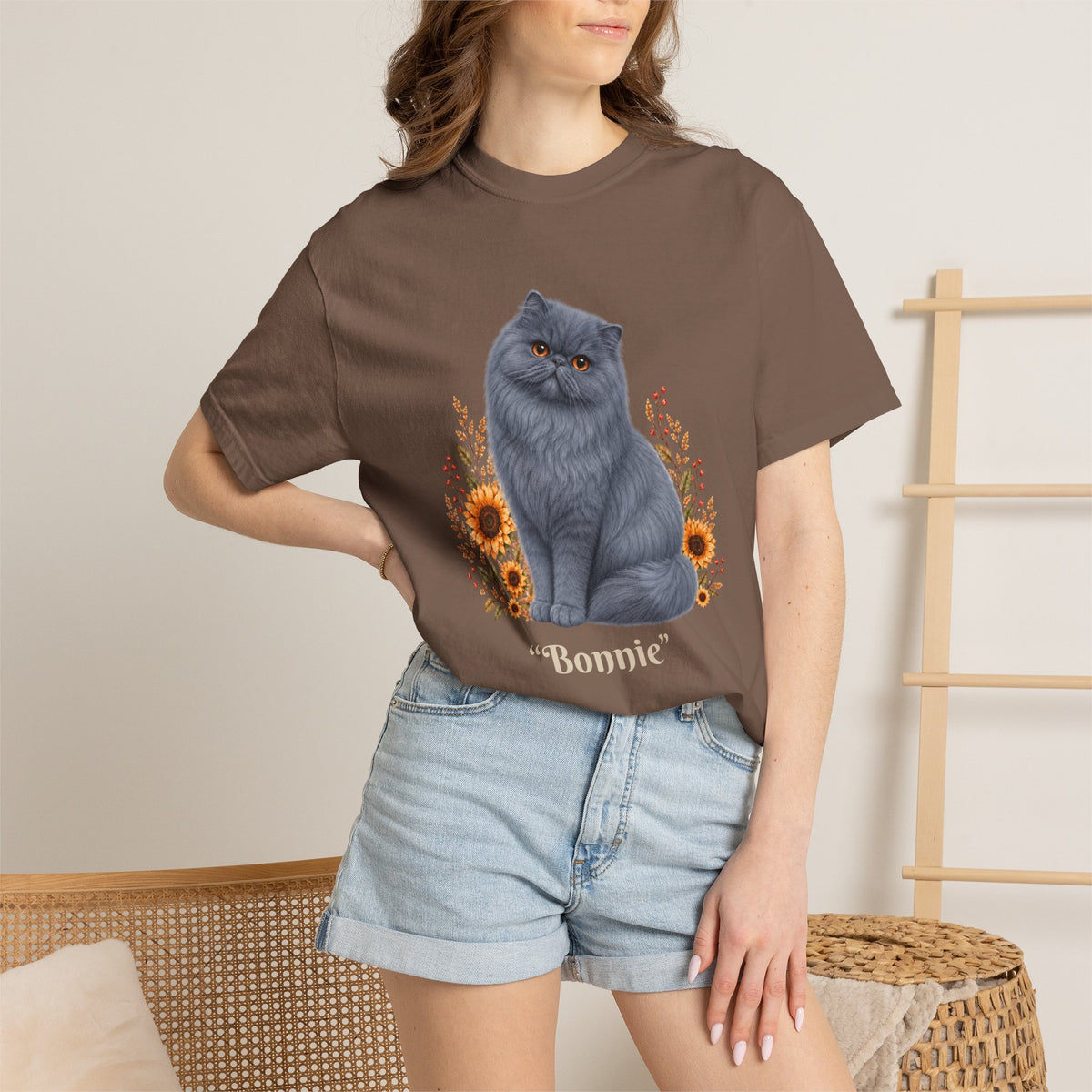 Personalized Blue Persian Cat Sunflower Comfort Colors® T-Shirt