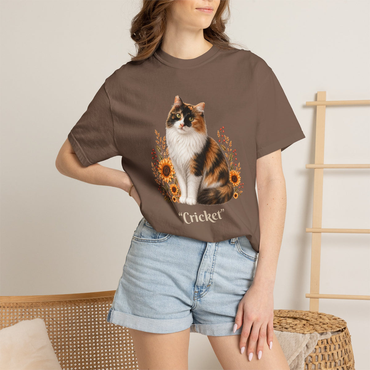 Personalized Calico Cat Sunflower Comfort Colors® T-Shirt