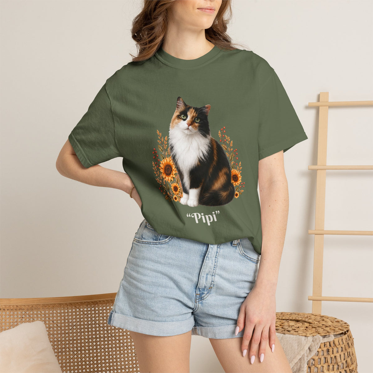 Personalized Calico Cat Sunflower Comfort Colors® T-Shirt