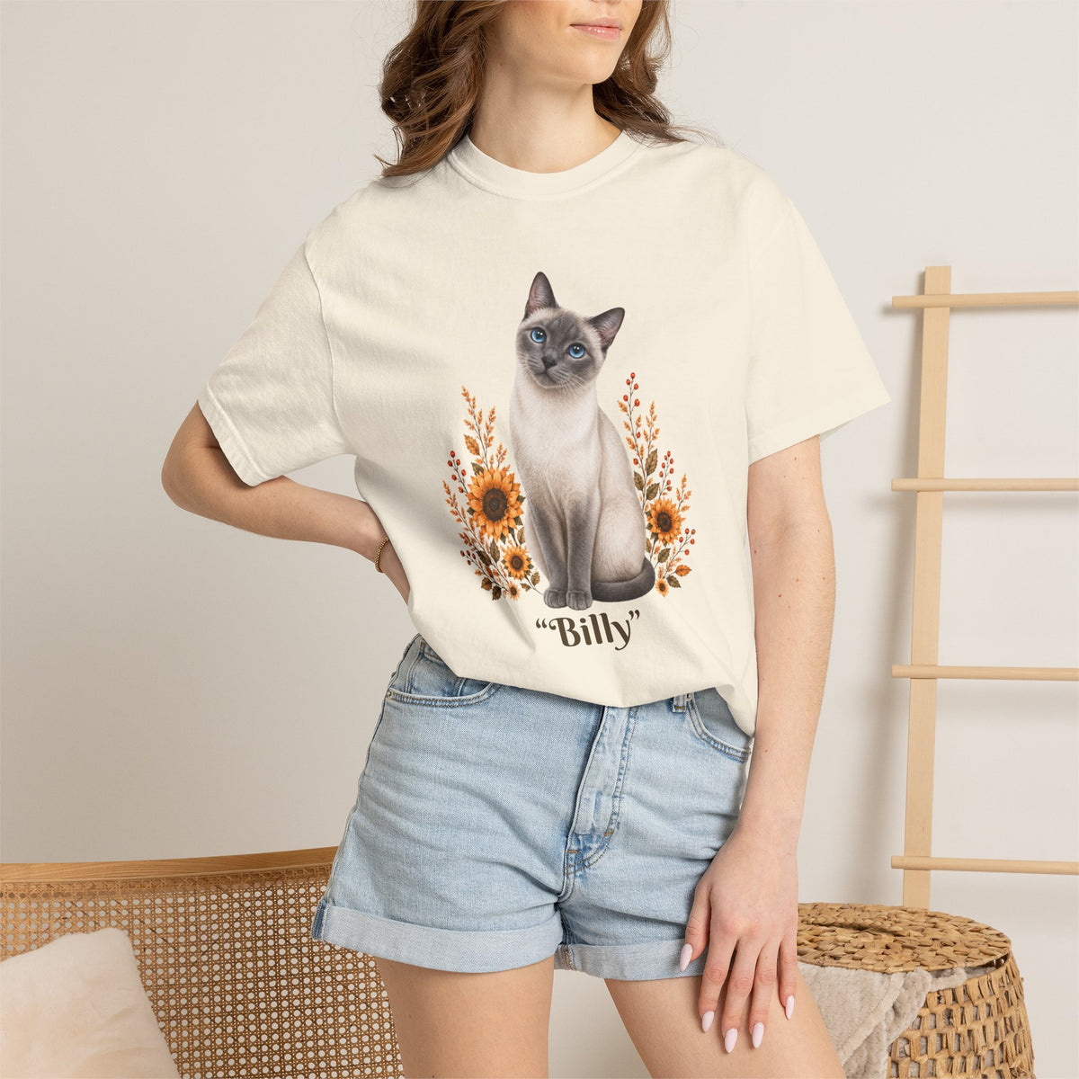 Personalized Siamese Cat Sunflower Comfort Colors® T-Shirt