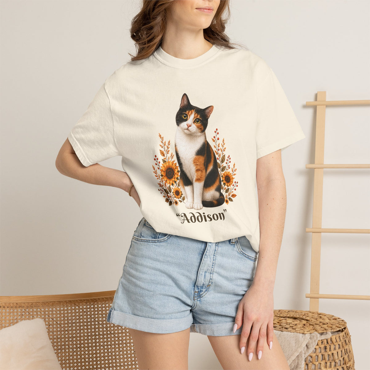 Personalized Calico Cat Sunflower Comfort Colors® T-Shirt